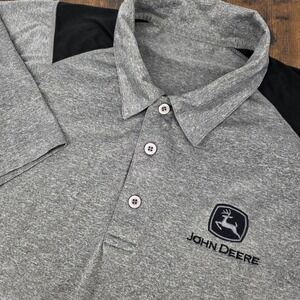John‎ Deere Mens Polo Shirt Heathered Gray Black Trim Embroidered Logo Size XL